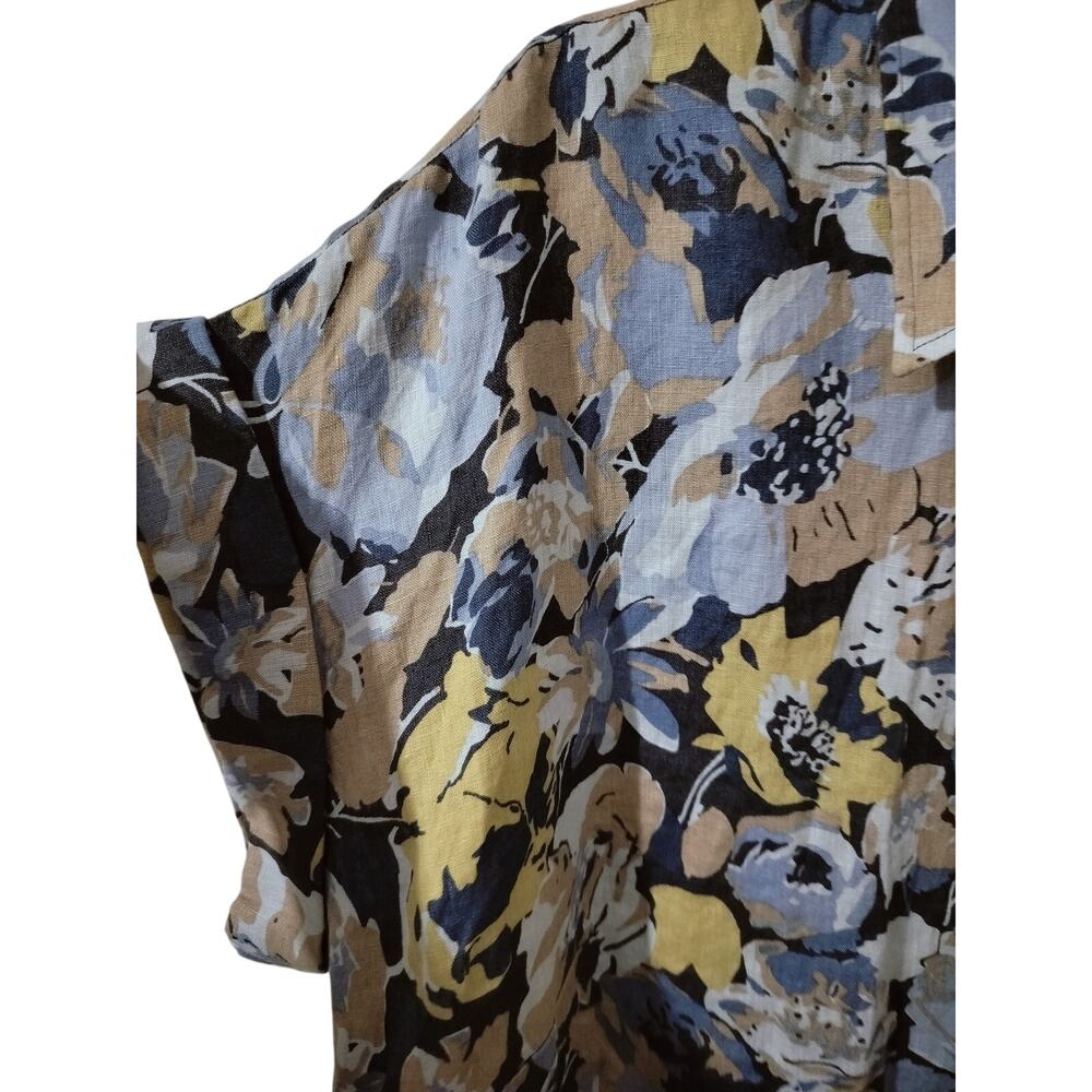5818) Lauren Ralph Lauren Relaxed Fit Linen Blue Floral Short Sleeve Top Size 2X - Picture 7 of 8